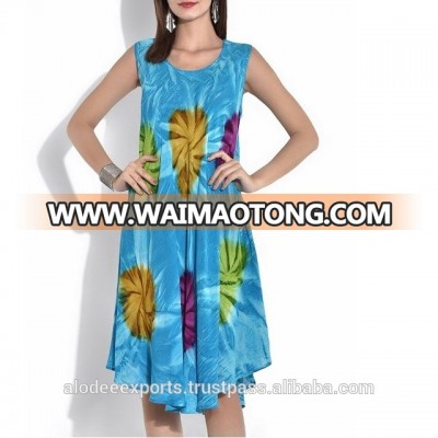 European Style Rayon Women Multi Color Tie dye dress